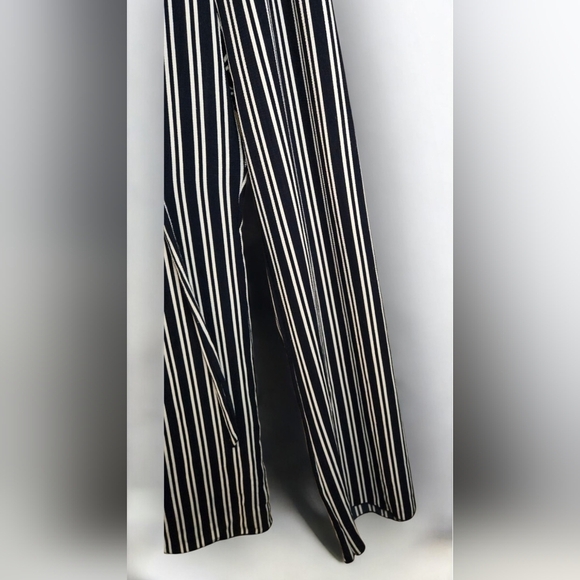 See You Monday Navy & White Striped Wide-Leg Jumpsuit – Size Large - Picture 3 of 5